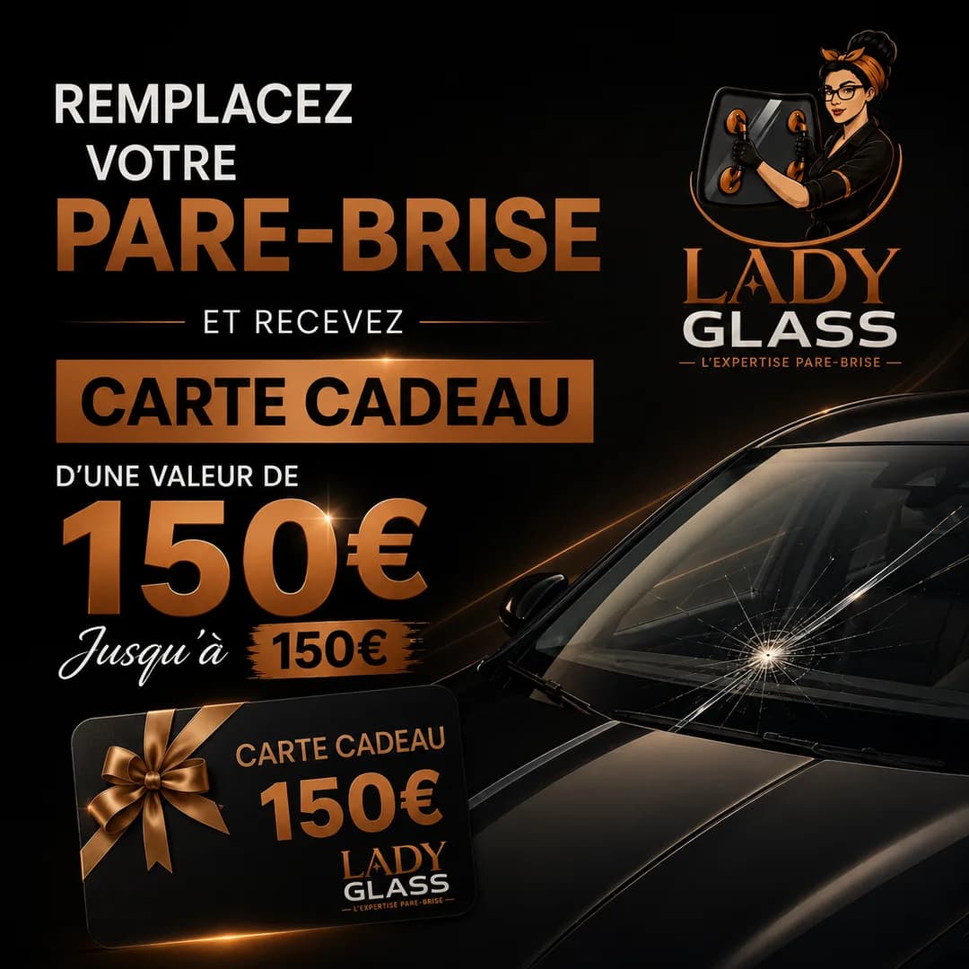 Offre Lady Glass : franchise offerte jusqu'à 150 € pour tout remplacement de pare-brise